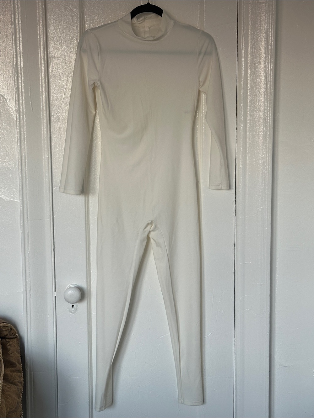 White Long-Sleeve Fitted Jumpsuit